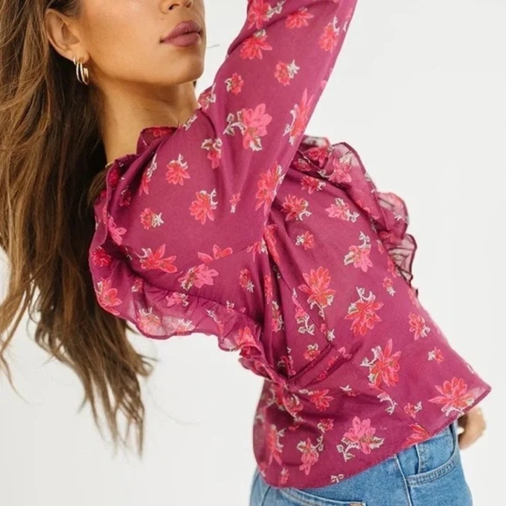 Free People Amanda Ruffle Top Sultry Combo XS $108 - Picture 5 of 8